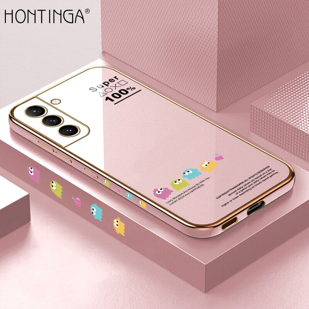 Hontinga for Samsung S21 5G Back Cover + Free Lanyard Luxury 6D Plating Cute Game Mobs Side Pattern Case Soft Silicone Square Mobile Cover