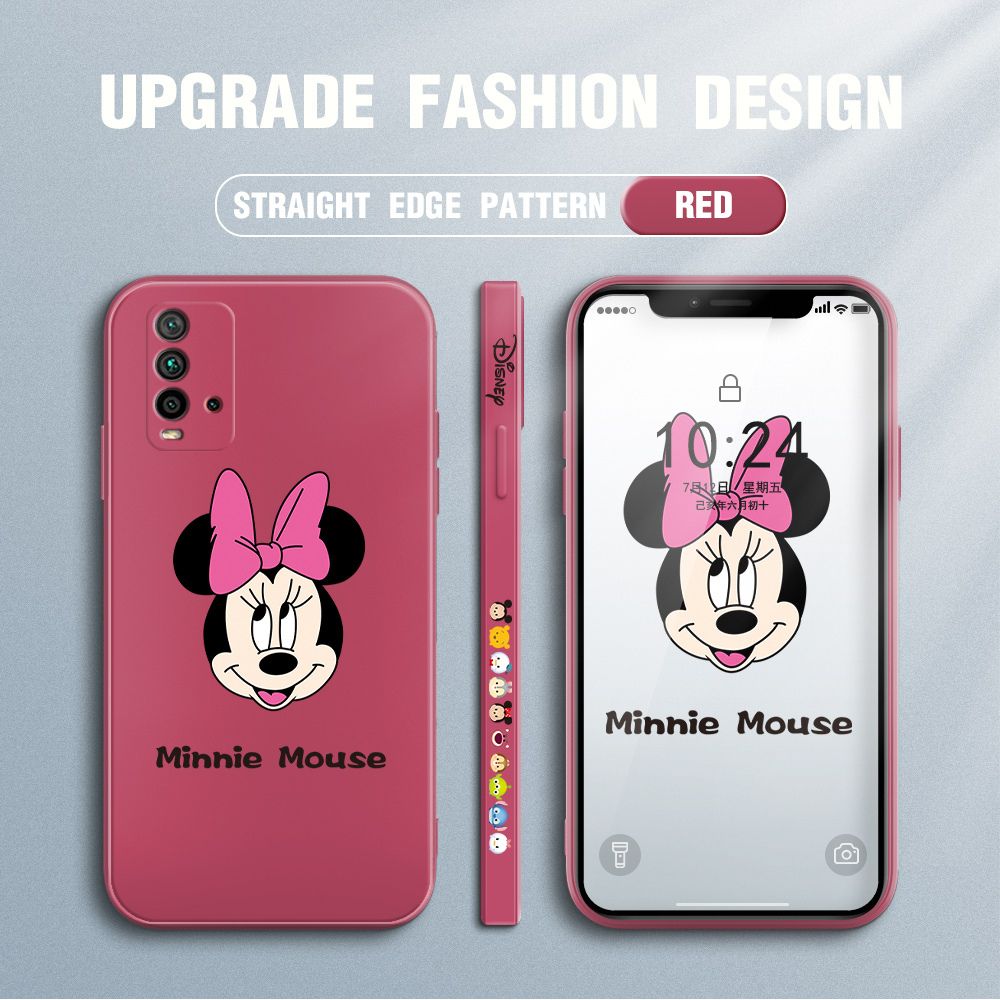 Jizetin for Xiaomi Redmi 9T / Redmi 9 Power Case Minnie Mickey Mouse Design Side Design Phone Case Square Edge Pattern Liquid Silicone Cases Full Cover Camera Shockproof Protective Case