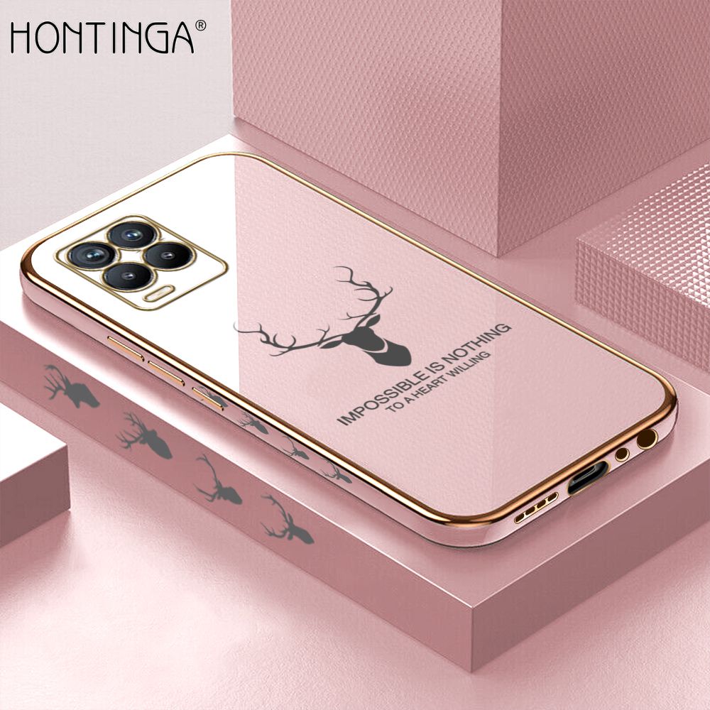 Hontinga for Realme 8 / 8 Pro Back Cover + Free Lanyard Luxury 6D Plating Cartoon Lucky Side Pattern Case Soft Silicone Square Phone Cases