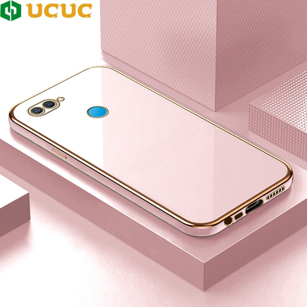UCUC for OPPO A5S / A7 / A12 / A12S Back Cover + Free Lanyard Colour Luxury 6D Plating Case Side Pattern Soft Silicone Square Phone Cases