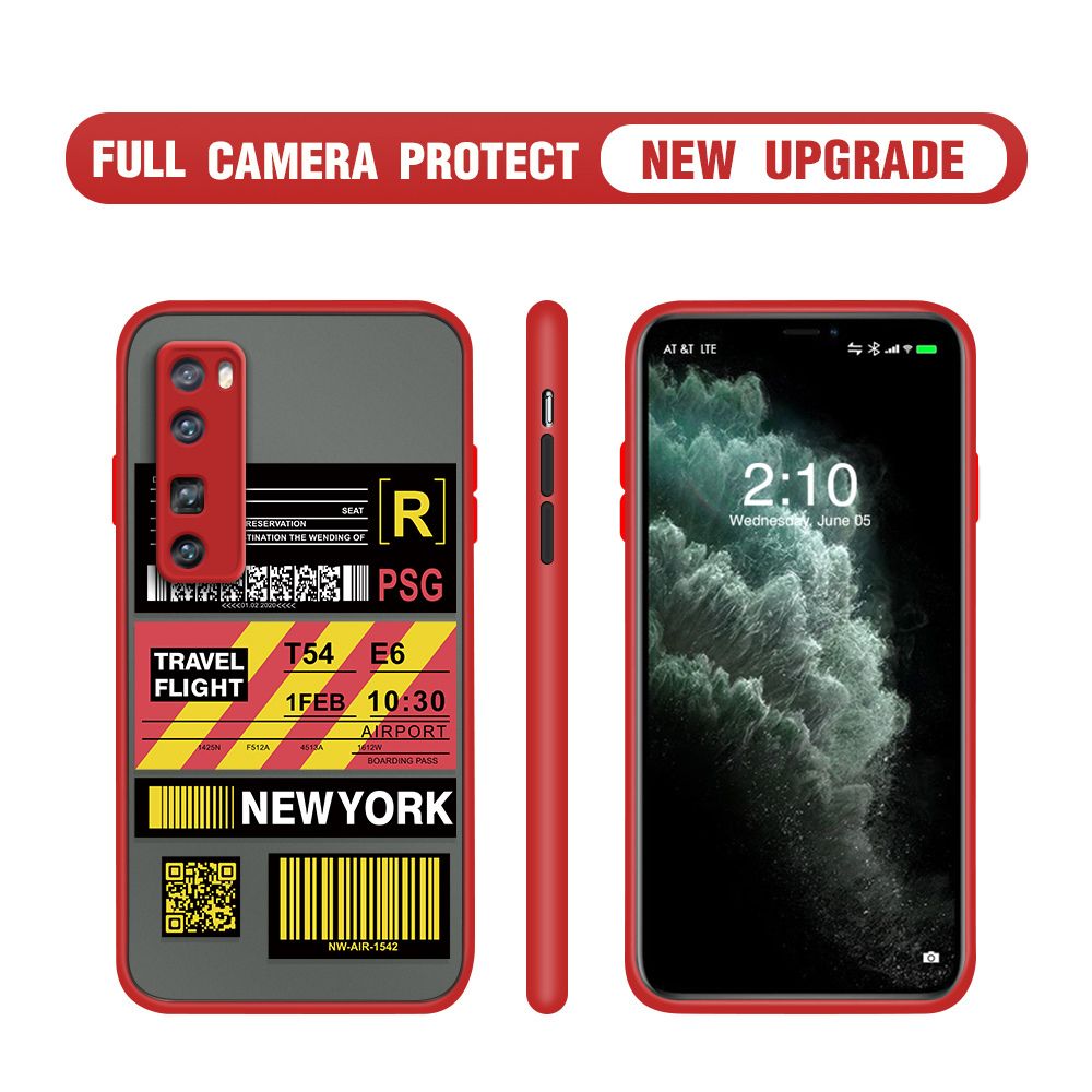 Hontinga for Huawei Nova 7 Pro Case Creative Flight Ticket Cover Camera Shockproof Protection Case Edge Frosted Transparent Phone Cover