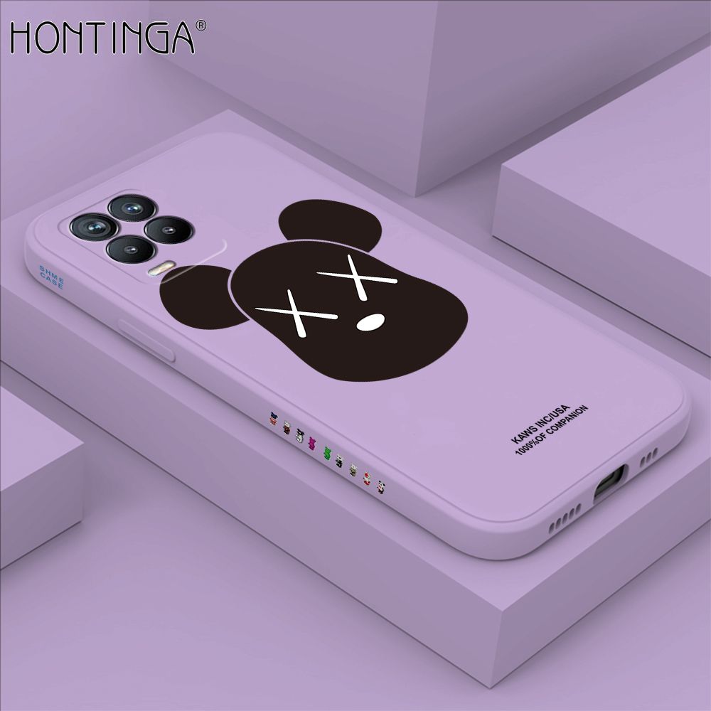 Hontinga for Realme 8 4G / 8 Pro Case Side Design Violent Bear Head Back Cover Soft Square Edge Pattern Liquid Silicone Trend Phone Cases