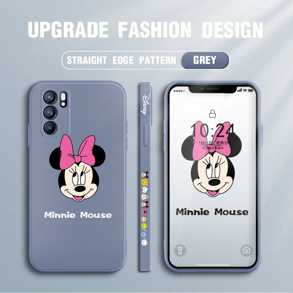 Jizetin for OPPO Reno6 5G Case Minnie Mickey Mouse Design Side Design Phone Case Square Edge Pattern Liquid Silicone Cases Full Cover Camera Shockproof Protective Case