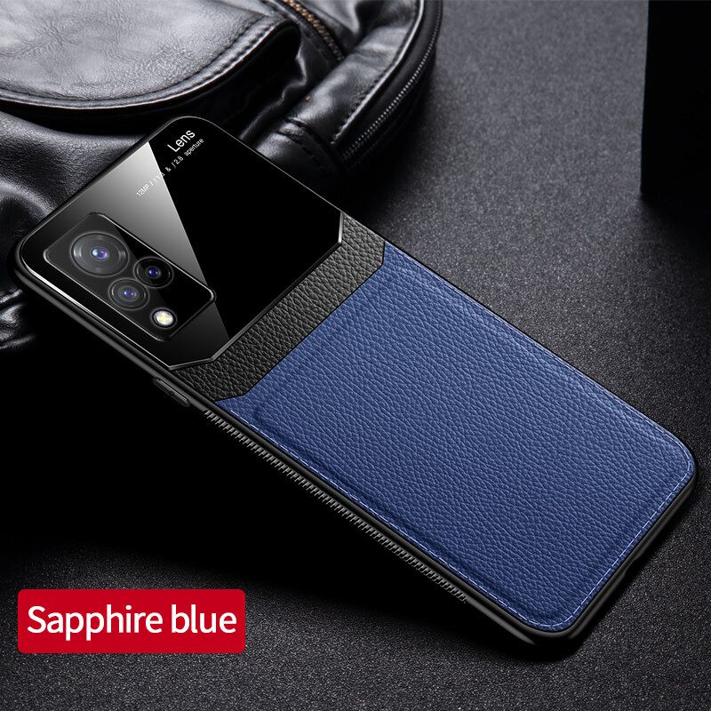 For Vivo S9 Business Slim Hybrid Leather TPU Bumper Glass Lens Protective Case Cover