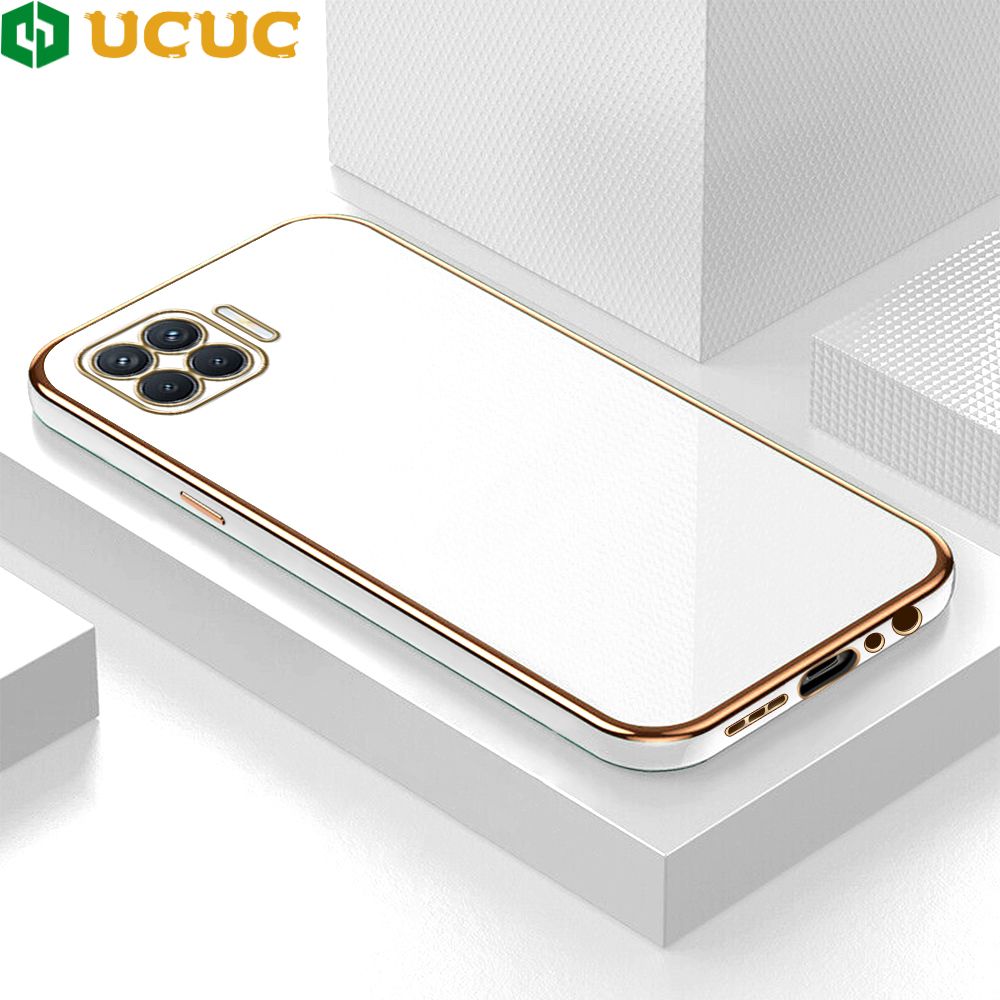 UCUC for OPPO F17 Pro / A93 2020 / Reno4 F Back Cover + Free Lanyard Colour Luxury 6D Plating Case Side Pattern Soft Silicone Square Phone Cases