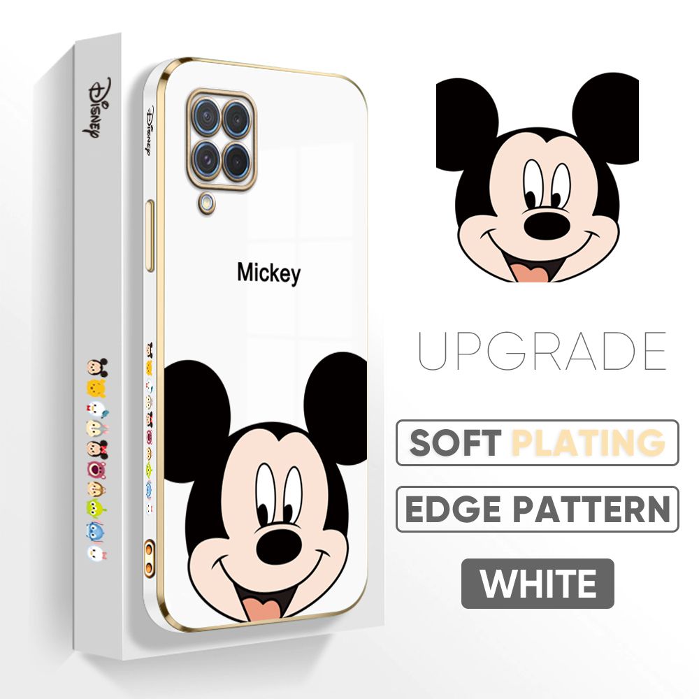 Jizetin (Free Lanyard) Samsung F62 Cover Lovely Mouse Luxury 6D Plating Soft Casing Silicone Square Frame Phone Case Shiny Bling Back Cover