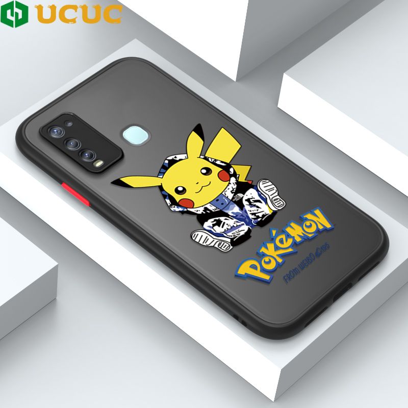 UCUC for Vivo Y50 Y30 Y30I 1938 Back Cover Wrapped Pikachu Frosted Transparent Hard Phone Case Thin Shockproof Full Cover Camera Protect Case