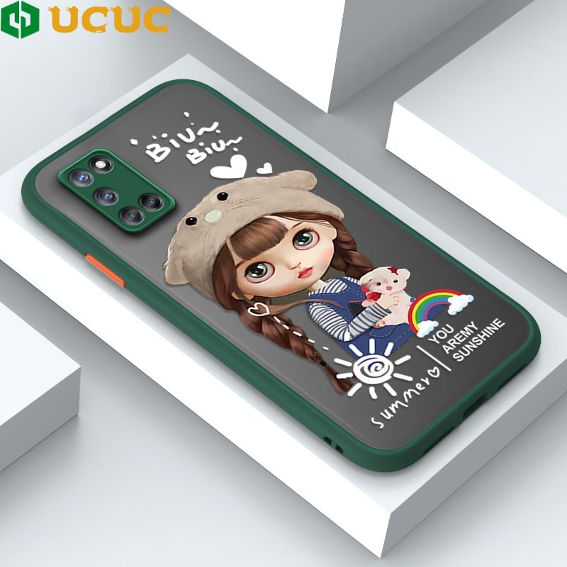 UCUC for OPPO A92 / A52 Back Cover Rainbow Lovely Girls Frosted Transparent Hard Phone Case Thin Shockproof Full Cover Camera Protect Case