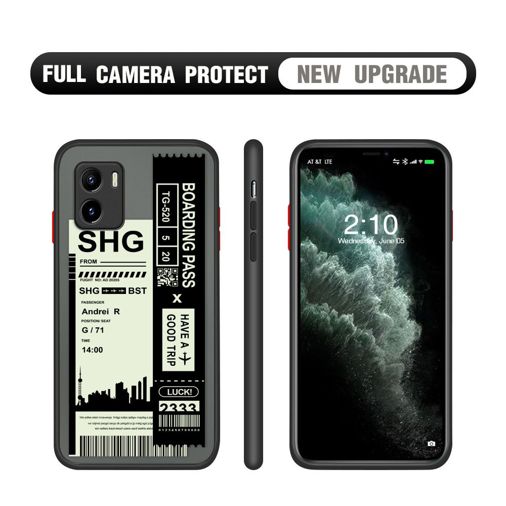 Hontinga for Vivo Y15S Y15A Y01 Case Cute Air Ticket City Scenery Camera Shockproof Protection Cases Edge Frosted Transparent Phone Cover