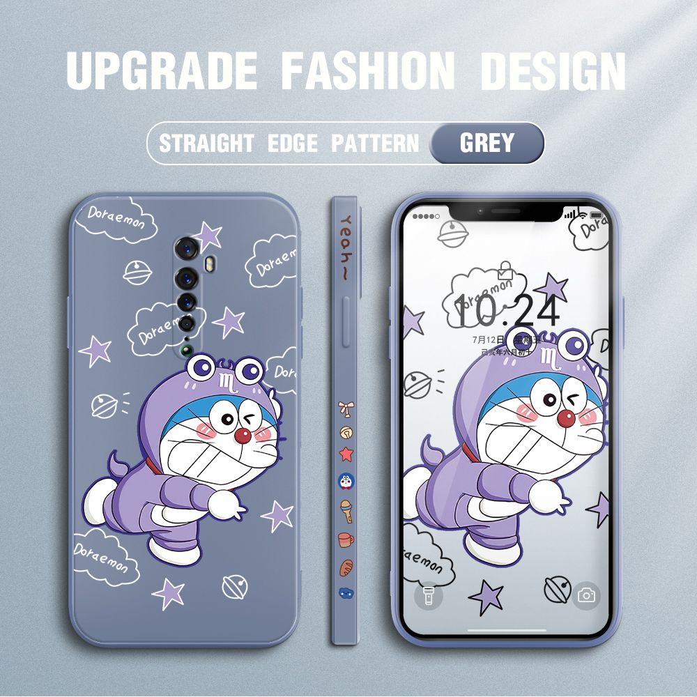 Jizetin for OPPO Reno 2 Case Cute Cartoon Purple Doraemon Anime Side Design Phone Case Ultra Soft Edge Pattern Liquid Silicone Phone Cases
