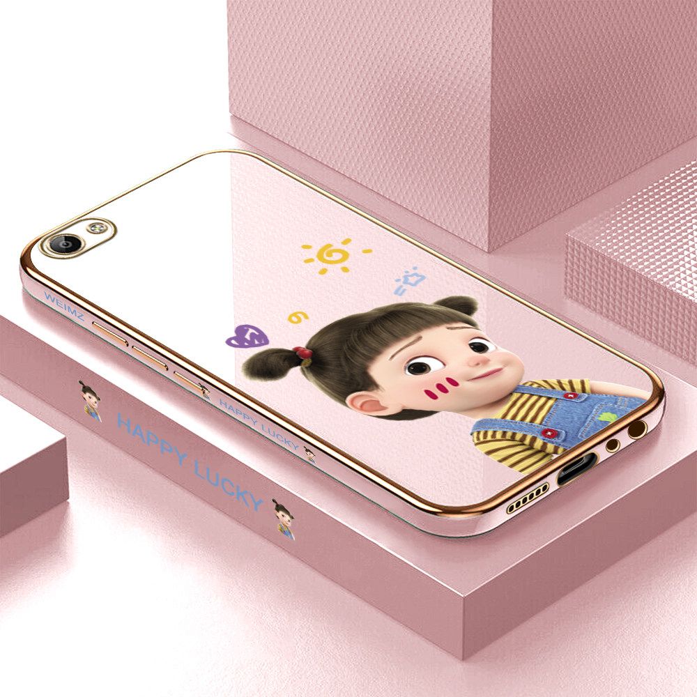 ZeroQiQi for Vivo V5 V5S V5 Lite Back Cover Cute Girl Luxury 6D Plating Case Side Pattern Soft Silicone Square Mobile Phone Cases + Free Lanyard