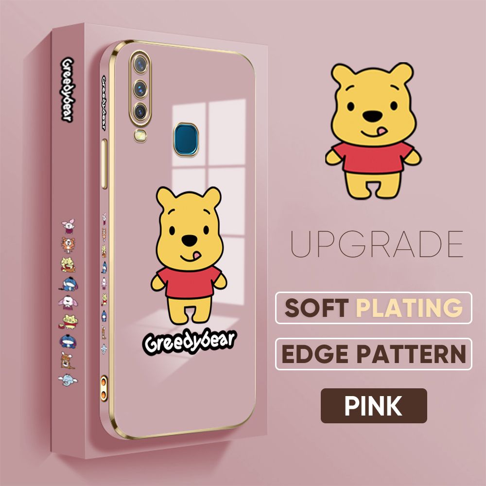 TA for Vivo Y17 Y15 Y12 Back Cover Cute Bear Luxury 6D Plating Case Side Pattern Soft Silicone Square Phone Case