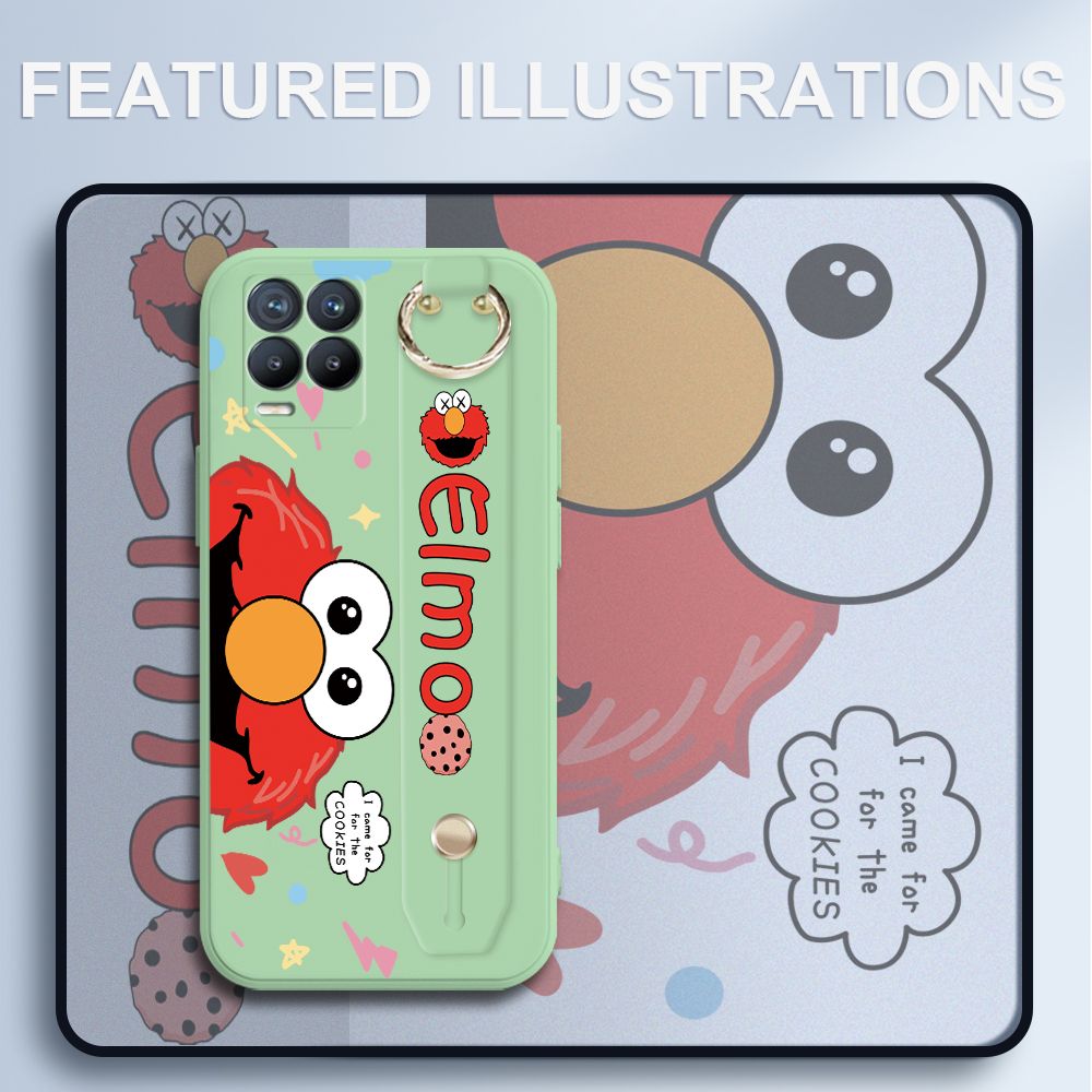 UCUC for Realme 8 Pro Wrist Strap Case Creative Cartoon Red Haired Monster Cover Ultra Thin Anti Fall Liquid Silicone Phone Case