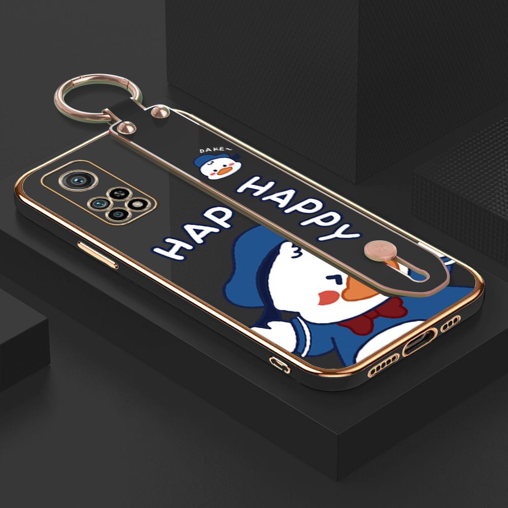 TA for Xiaomi 10T / 10T Pro Wrist Strap Back Cover Cute Duck Fashion Luxury 6D Plating Soft Casing Silicone Square Frame Phone Case