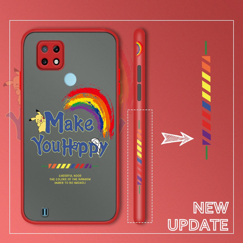 UCUC for Realme C21 Back Cover Rainbow Pikachu Side Printed Design Phone Case Ultra Thin Frosted Cover Shockproof Phone Cover