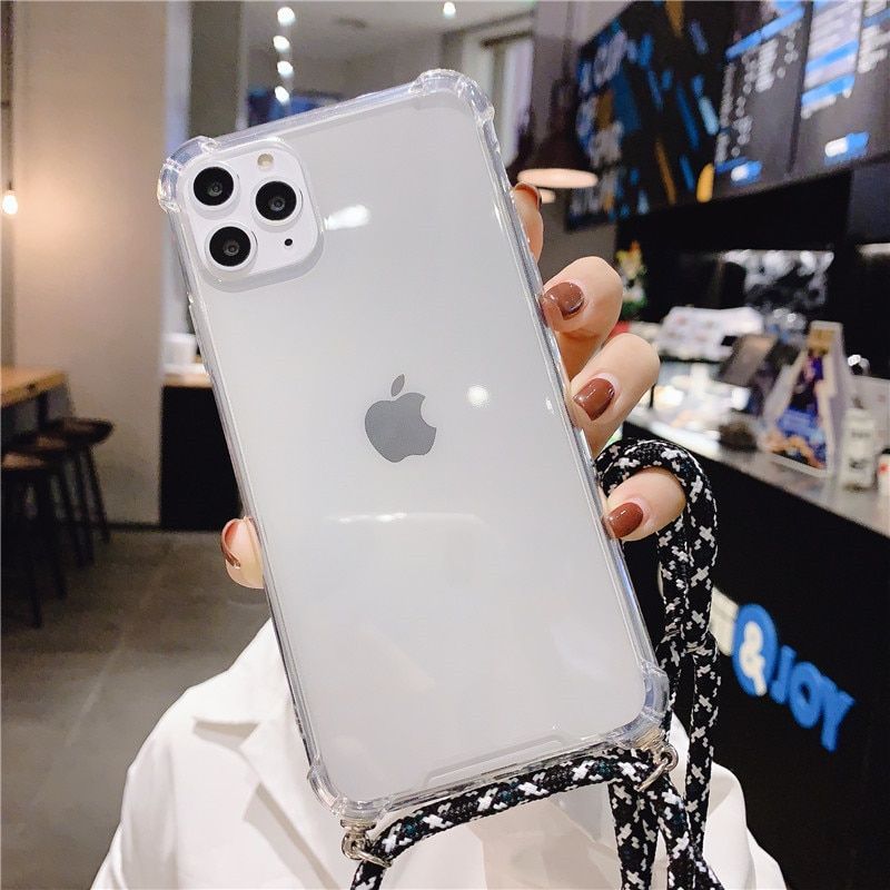 Crossbody Necklace Cord Lanyards Transparent soft Phone Case For iphone 12 6 6S 7 8 Plus X XR XS 11 Pro Max for samsung S8 S9