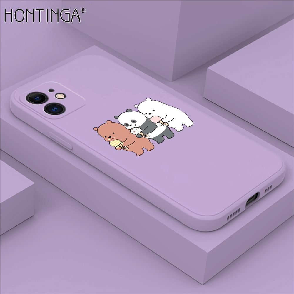 Hontinga for iPhone 11 Case Cute Cartoon Bear  Phone Case Soft Square Edge Silicone Cases Full Lens Cover Shockproof Protection Cover