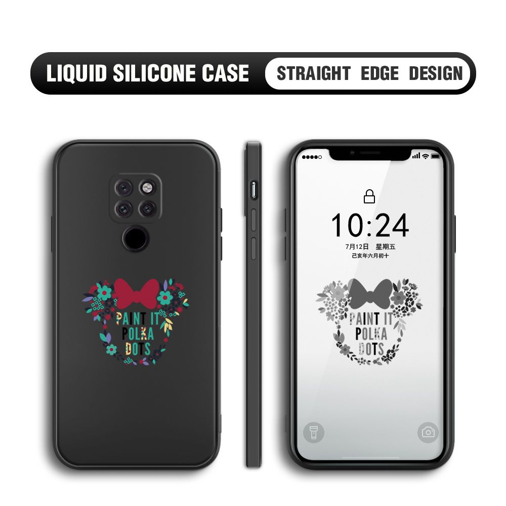 BILI for Huawei Mate 20 Back Cover Flowers Minnie Multicolor Liquid Silicone Phone Case Soft Square Lens Protection Phone Cases