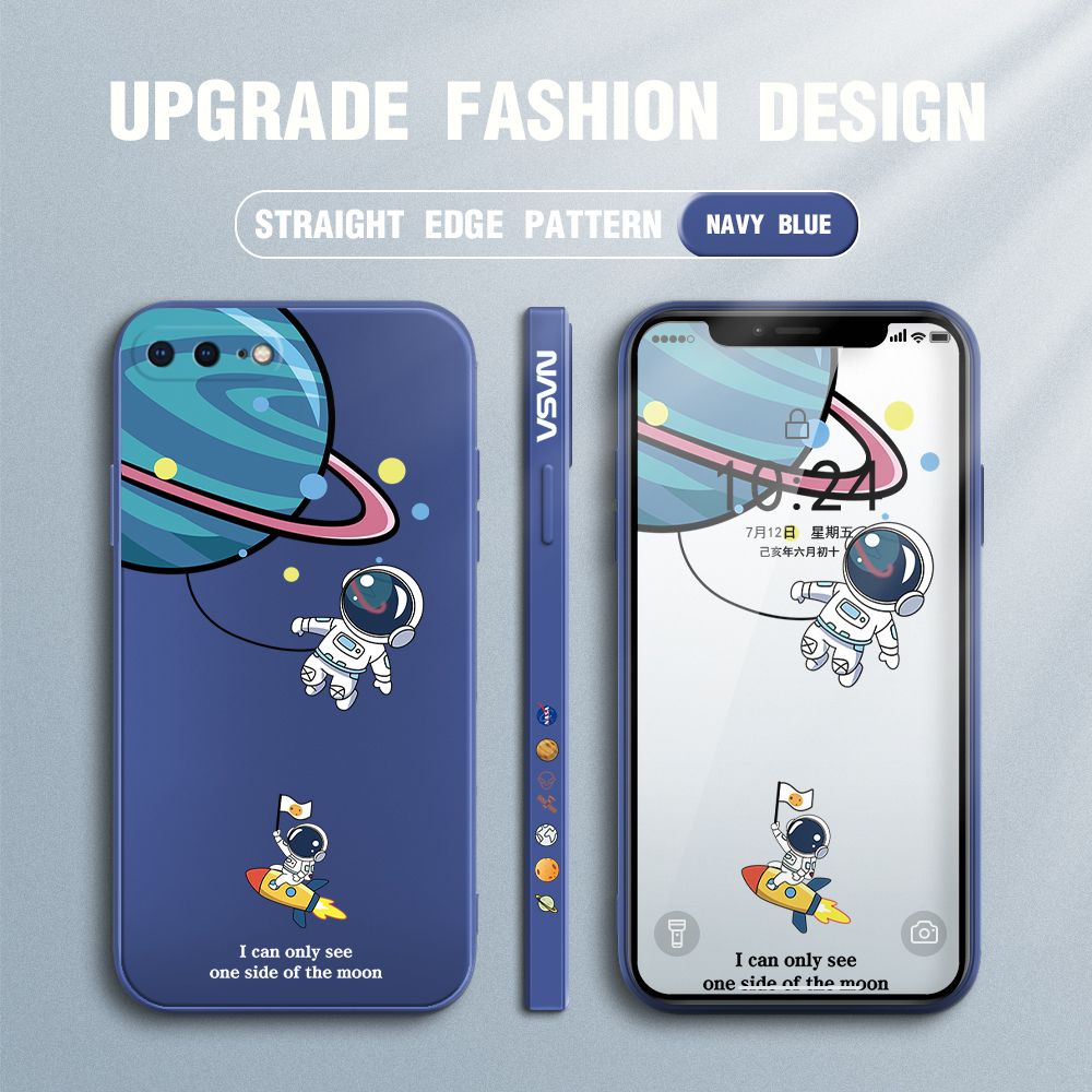 FHKL for iPhone 7 Plus / 8 Plus Back Cover Cartoon Astronaut Side design Soft Case Multicolor Liquid Silicone Phone Cases