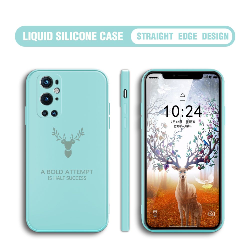 BILI for OnePlus 9 Pro Back Cover Simple Antlers Ultra Thin Soft Luxury Square Multicolor Liquid Silicone Phone Case