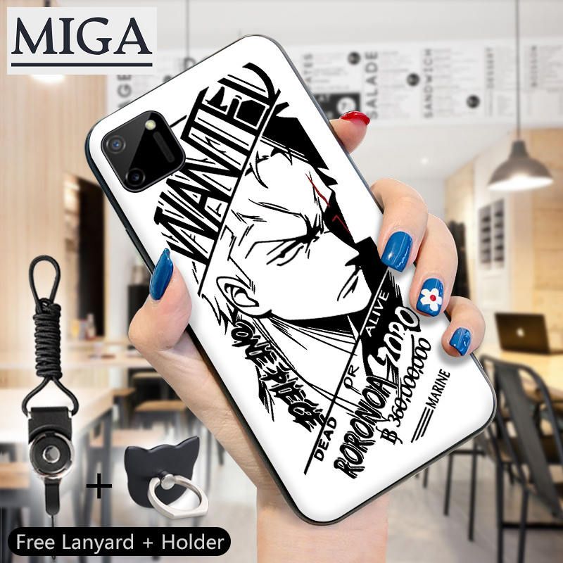 Cellphone Case For Realme C11 ( Finger Ring + Lanyard ) Shockproof Cartoon Anime Luffy Zoro HandCellphone Case For Men Soft TPU Silicone SoftCase For Boys Back Cover