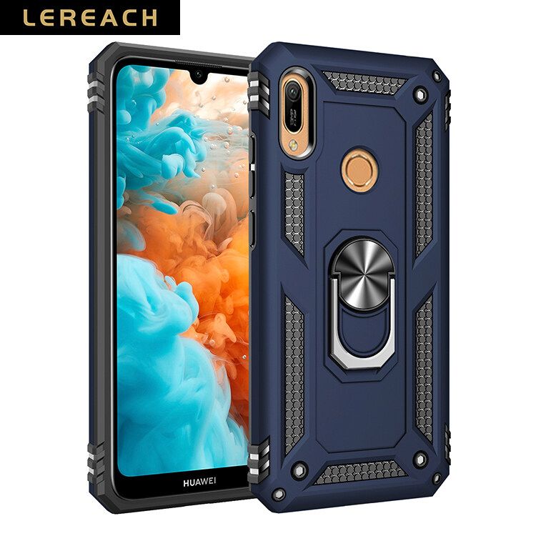 Lereach For Huawei Y6 2019 / Y6 Prime 2019 / Honor 8a / Y6s 2019 Mobile Phone Case TUP+PC Hard Ring Car Ring Bracket Shockproof Back Cover
