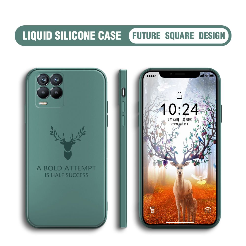 BILI for Realme 8 / Realme 8 Pro Back Cover Simple Antlers Ultra Thin Soft Luxury Square Multicolor Liquid Silicone Phone Case