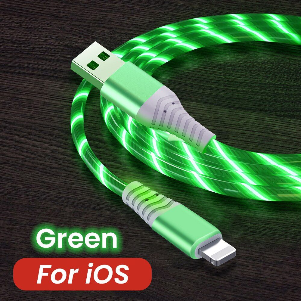 Flow Luminous USB Cable For iPhone 12 mini 11 Pro Max X XR XS 8 7 6s 5s Fast Charging Charger Glow USB Wire Cord Data Cable 1/2M