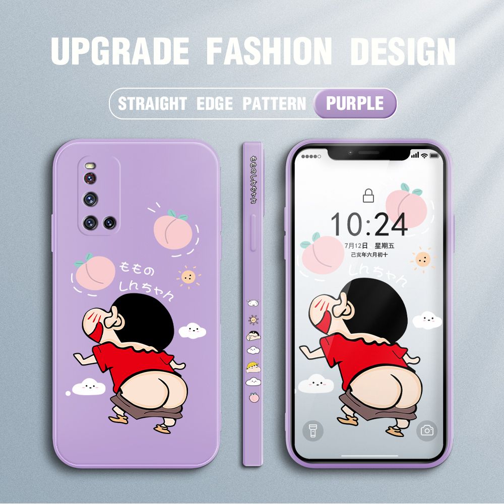 Jizetin for Vivo V19 Case New Cartoon Crayon Shin-chan Design Side Design Phone Case Square Edge Pattern Liquid Silicone Cases Full Cover Camera Shockproof Protective Case