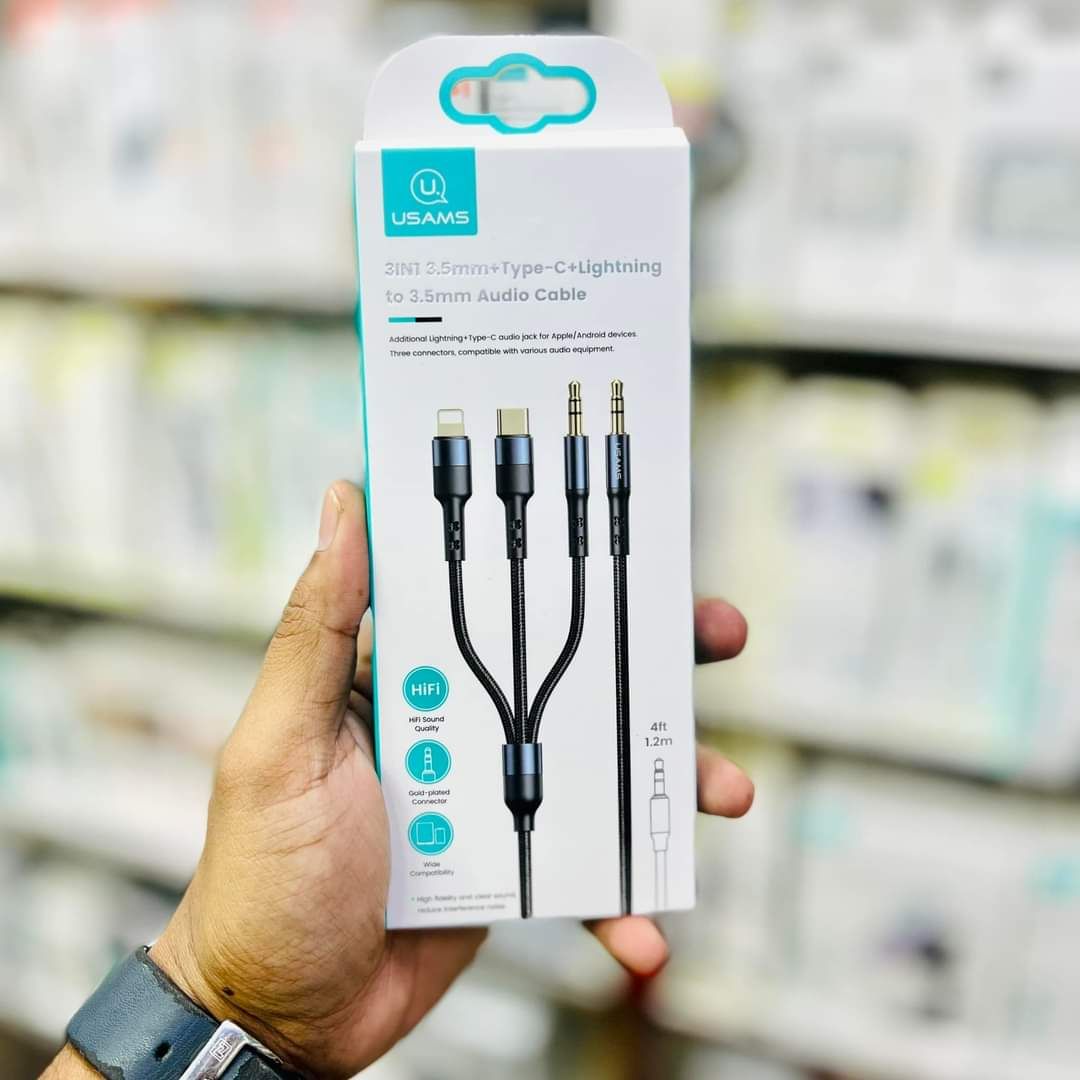 USAMS US-SJ556 3IN1 3.5mm+Type-C+Lightning to 3.5mm Audio Cable  1.2M