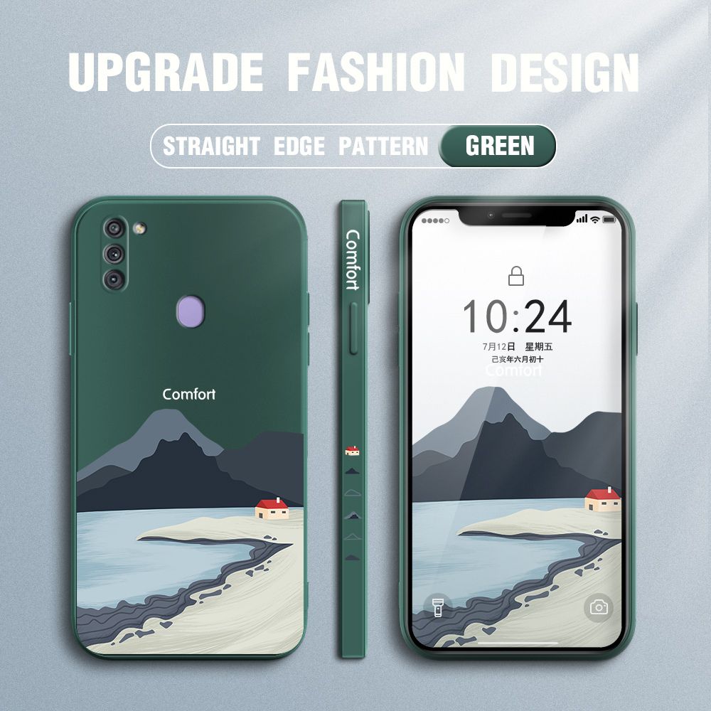 Jizetin for Samsung Galaxy A11 / M11 Case Mount Fuji Design Side Design Phone Case Square Edge Pattern Liquid Silicone Cases Full Cover Camera Shockproof Protective Case
