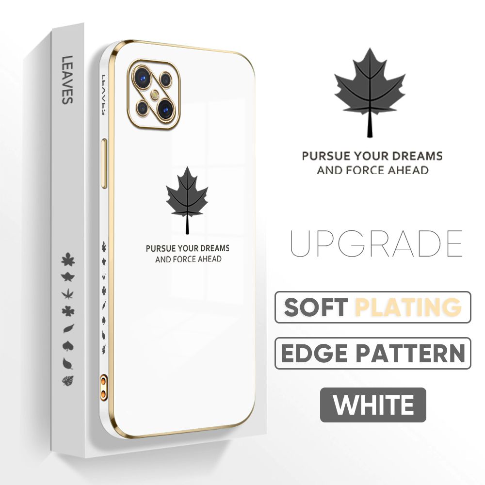 Jizetin (Free Lanyard) OPPO Reno4 Z 5G / A92s Back Cover Maple Leaf Luxury 6D Plating Case Side Pattern Soft Silicone Square Mobile Phone Cases