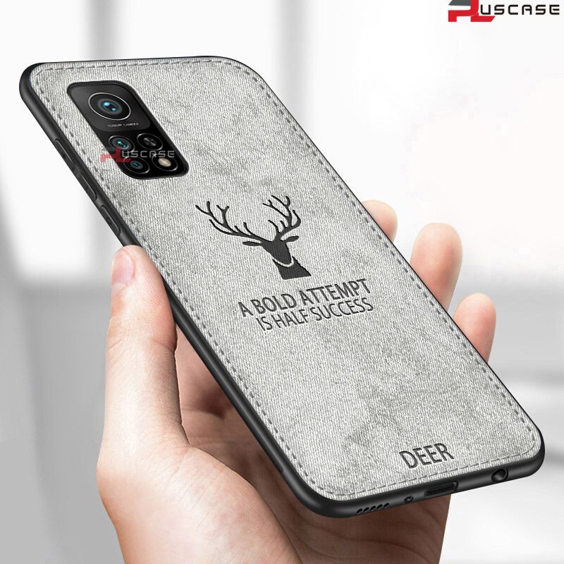 PlusCase for Xiaomi Mi 10T / Mi 10T Pro 5G Hybrid Fabric Texture Deer Pattern Case Shockproof Soft Bumper Matte Back Cover