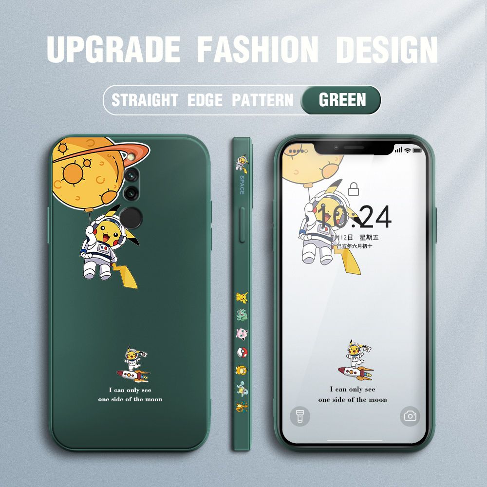 Jizetin for Xiaomi Redmi 8 Case Side Design Phone Cover Cute Astronaut Pikachu Cover Square Edge Pattern Liquid Silicone Trend Case