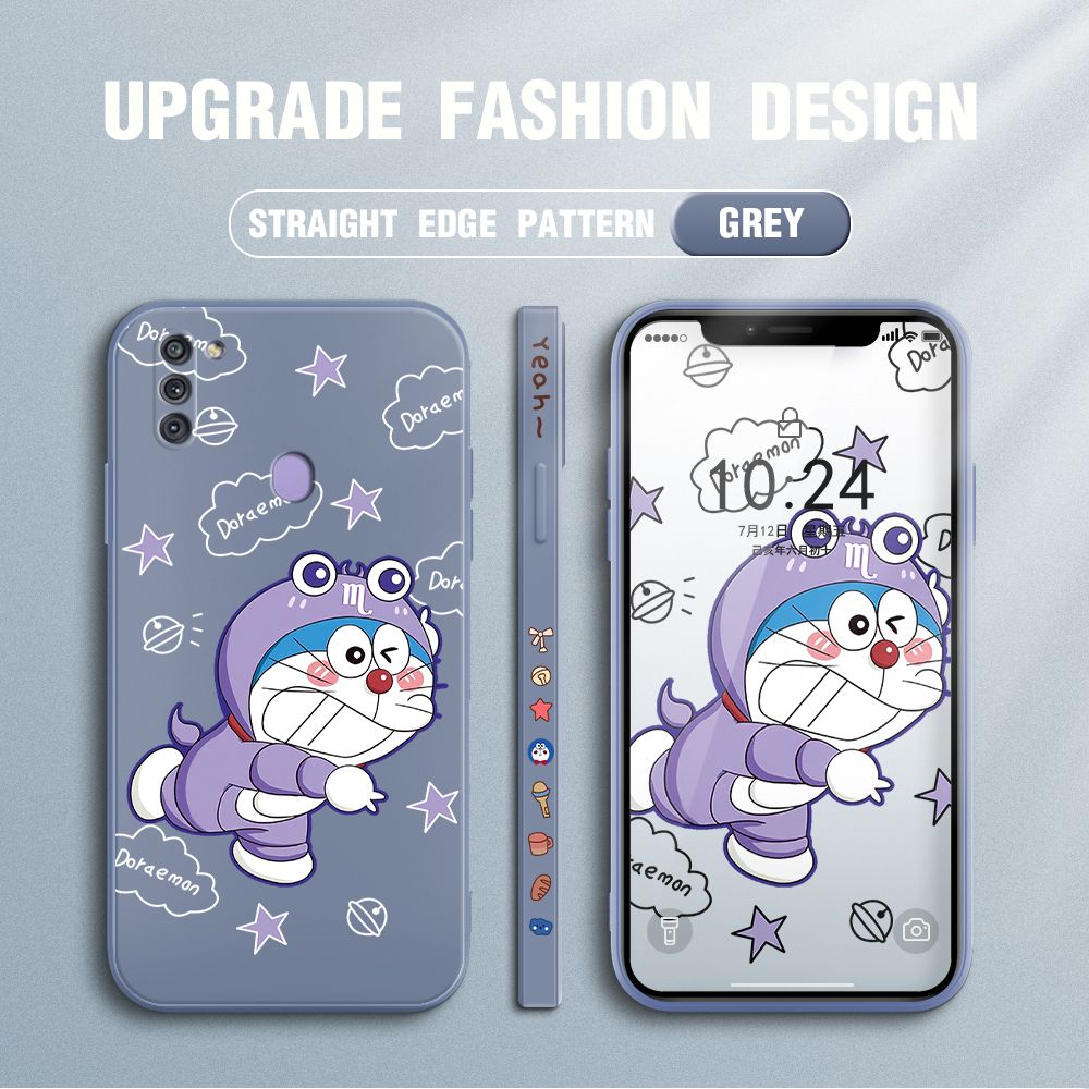 Jizetin for Samsung Galaxy A11 / M11 Case Cute Cartoon Purple Doraemon Anime Side Design Phone Case Ultra Soft Edge Pattern Liquid Silicone Phone Cases