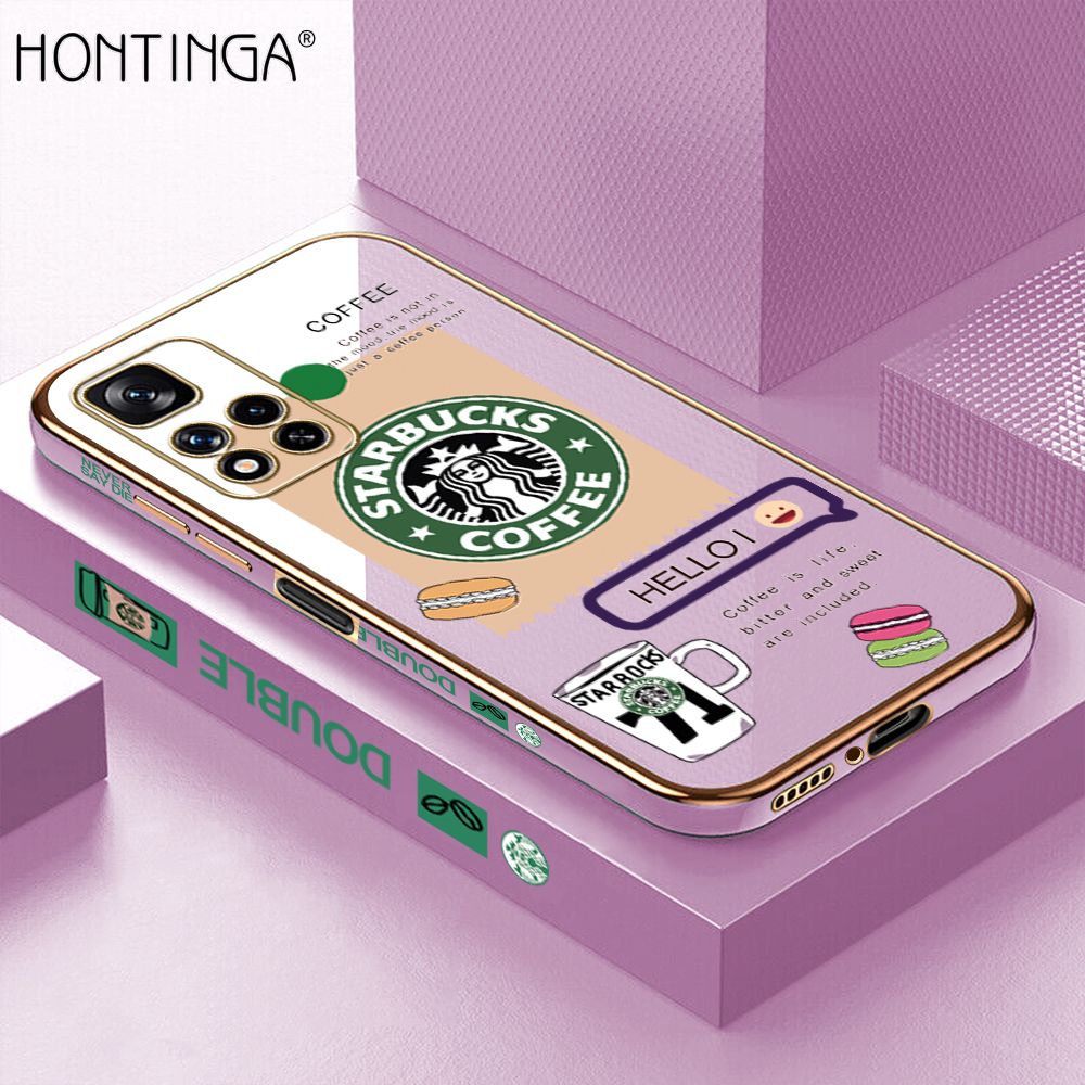 Hontinga for Redmi Note 11 Pro+ 5G/Xiaomi Poco X4 NFC Back Cover + Free Lanyard Luxury 6D Plating Fashion Coffee Side Pattern Case Soft Silicone Square Phone Cases
