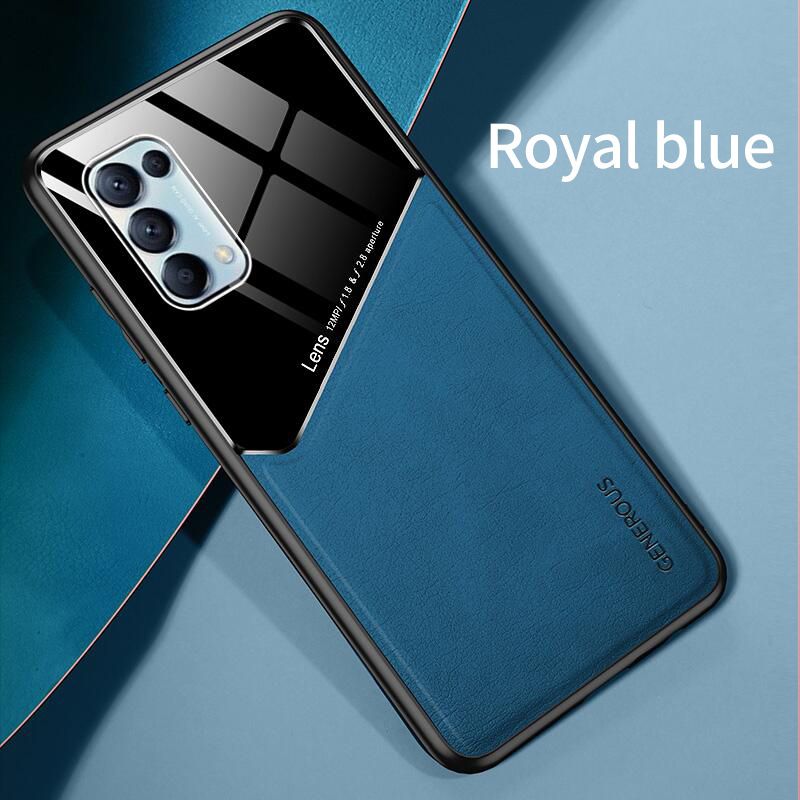 Lenuo For OPPO Reno5 Pro Case Leather Texture Car Magnetic Holder Back Cover Soft Silicon Frame Shockproof Casing