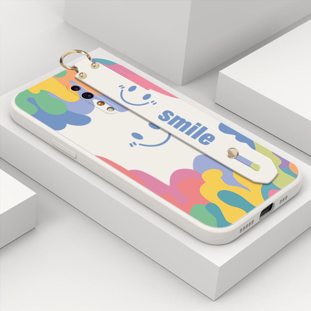 ZeroQiQi for OPPO Reno Z Wrist Strap Case Soft Candy Color Splash Ink Cover Trend Square Printed Pattern Liquid Silicone Phone Case