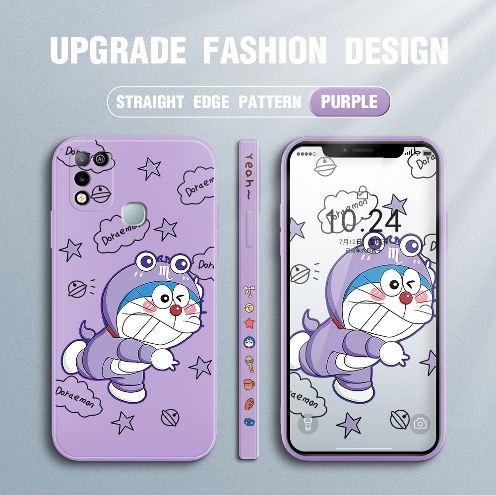 Jizetin for Infinix Hot 10 Play / Hot 11 Play Case Cute Cartoon Purple Doraemon Anime Side Design Phone Case Ultra Soft Edge Pattern Liquid Silicone Phone Cases