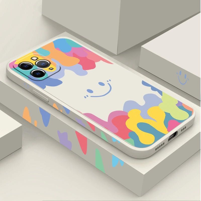 lovely Smiley Silicone Case for Oppo A15 A15S Oppo A54 Oppo A53  A94 A5  A31 A37 A37F A59 F1S Reno 2F Reno5F 4F A12 A92 A52 A3S A11k F9 F7 Painted Gradient Soft Square TPU Phone Cover