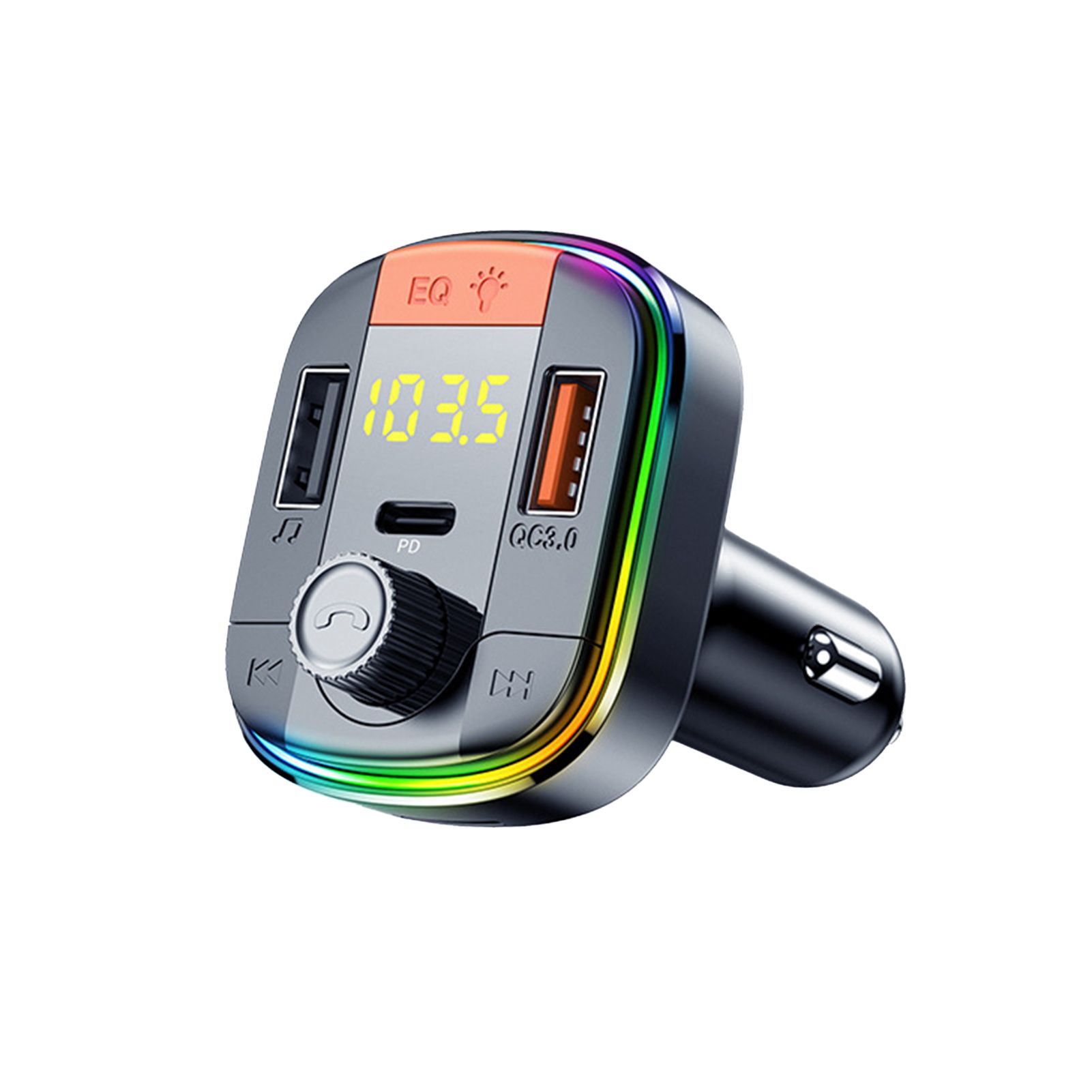 T832 Car Bluetooth FM Transmitter with Colorful Light MP3 Player Powerful QC3.0 Fast Charger for DC12V -24V Vehicles