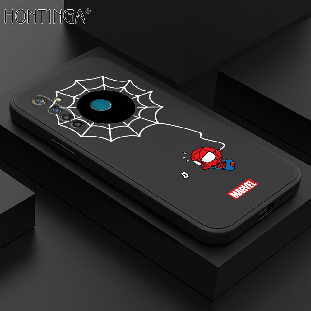 Hontinga for Realme 5 Pro Back Cover Cartoon Spiderman Design Soft Phone Case Square Edge Liquid Silicone Cases