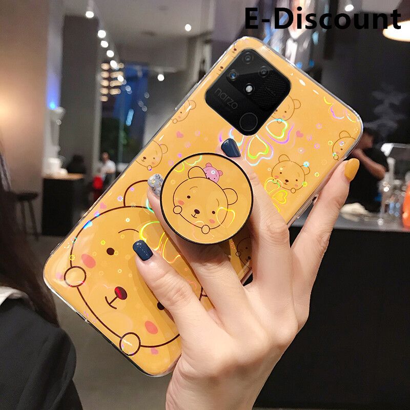 For Realme Narzo 50A Case Cute Cartoon Bear Cases Soft Silicone Bracket Holder stand Back Cover Colorful Cherry Blossoms For Realme Narzo50A Back Cover