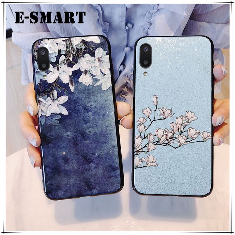 Phone case Samsung Galaxy M02 Back Cover Flowers Gardenia & Magnolia Bling Glitter Soft Silicone Protector Samsung M02 Case