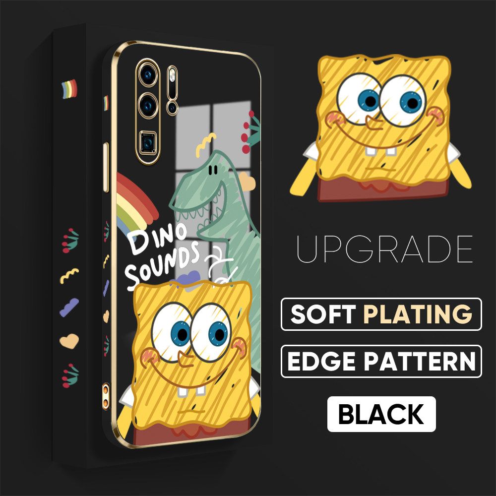 TA for Huawei P30 Pro Back Cover + Free Lanyard Sponge Dinosaur Luxury 6D Plating Case Side Pattern Soft Silicone Square Phone Cases