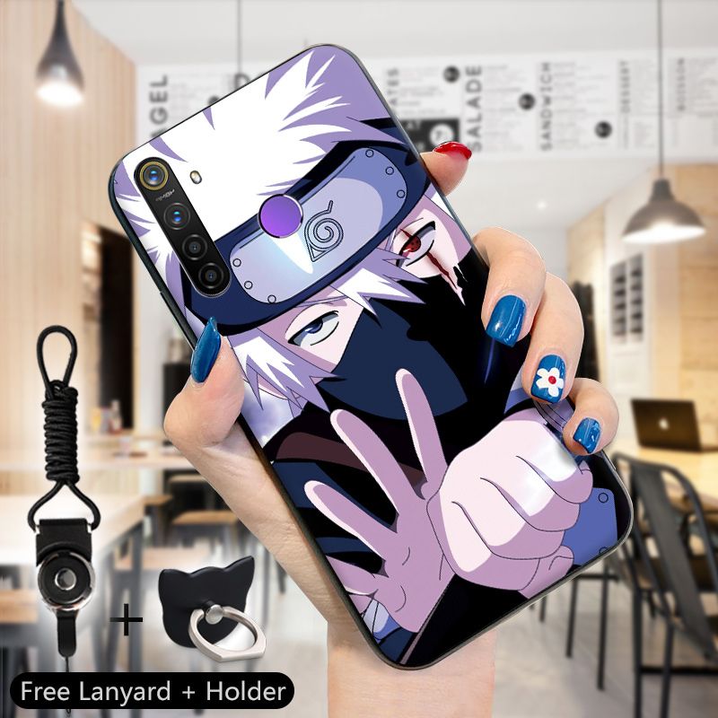 Cellphone Case For Realme 5 Realme 5i ( Finger Ring + Lanyard ) Cartoon Anime  Sasuke Kakashi HandPhone Case For Boys Girls Soft Silicone TPU Shockproof SoftCase Cover