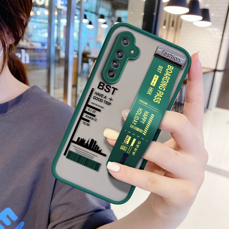 UCUC for Realme 6 Pro Wrist Strap Case Creative Printing City Landscape Wristband Printing Cover Shockproof Frosted Phone Case