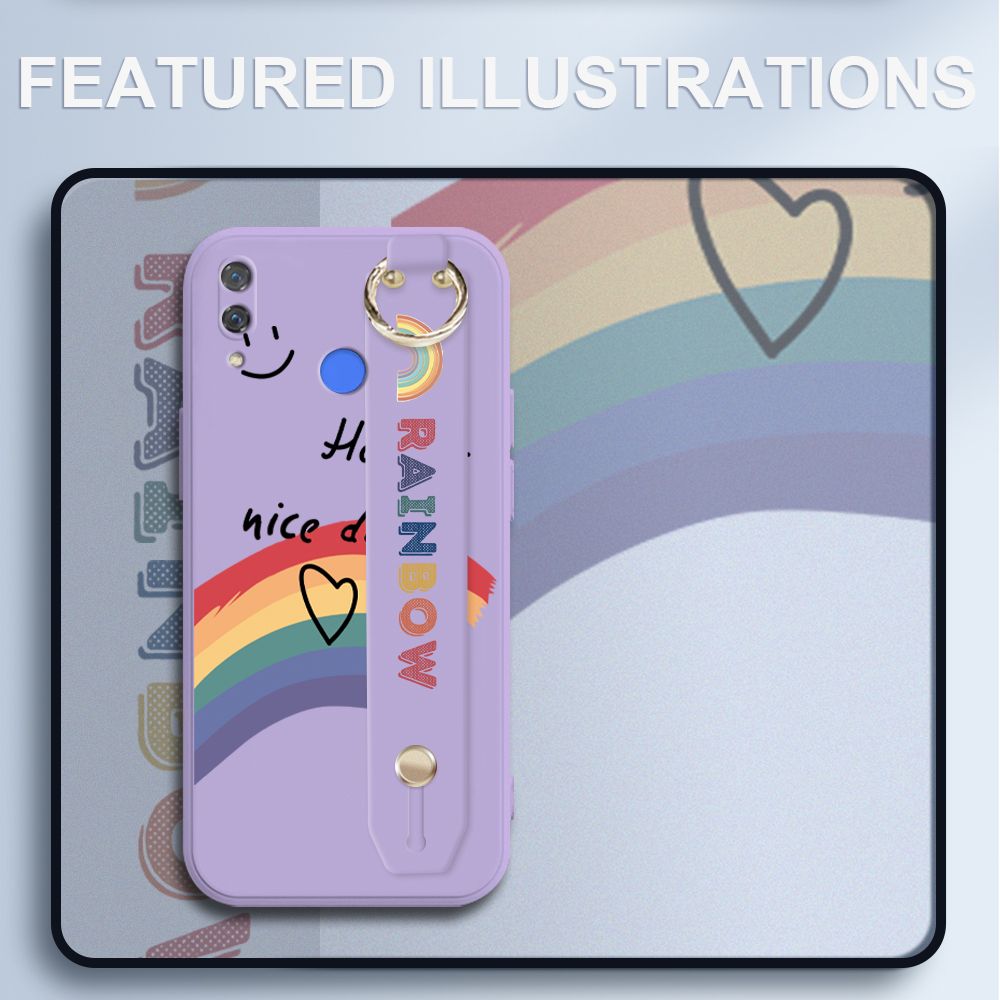 UCUC for Huawei Nova 3 Wrist Strap Case INS Style Smile Rainbow Cover Ultra Thin Anti Fall Liquid Silicone Phone Case