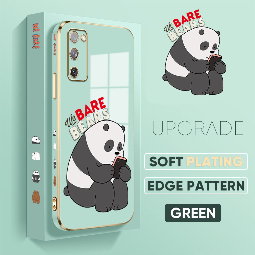 TA for Samsung Galaxy S20 FE S20FE 5G Back Cover + Free Lanyard Panda Reading Luxury 6D Plating Case Side Pattern Soft Silicone Square Phone Cases