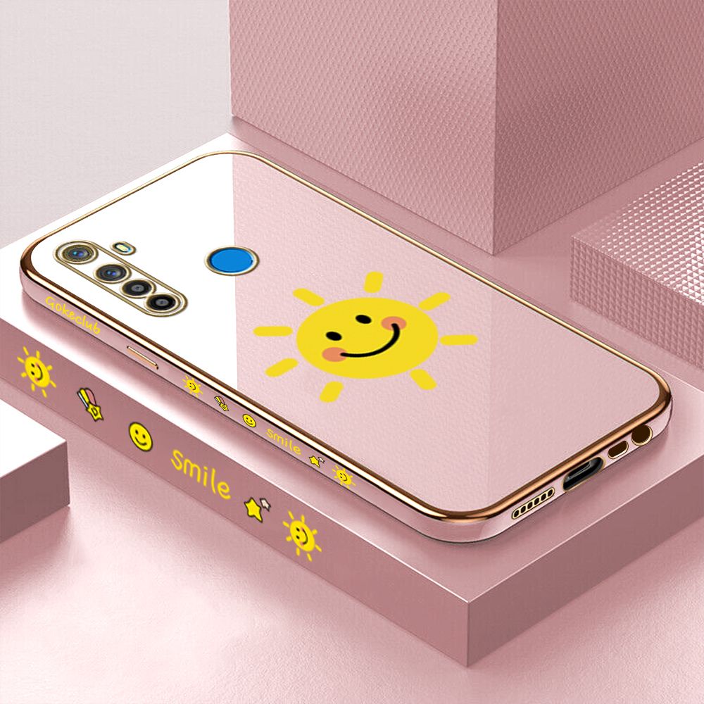 ZeroQiQi for Realme 5 5I 5S 6I Back Cover Smiling Sun Luxury 6D Plating Case Side Pattern Soft Silicone Square Phone Cases + Free Lanyard
